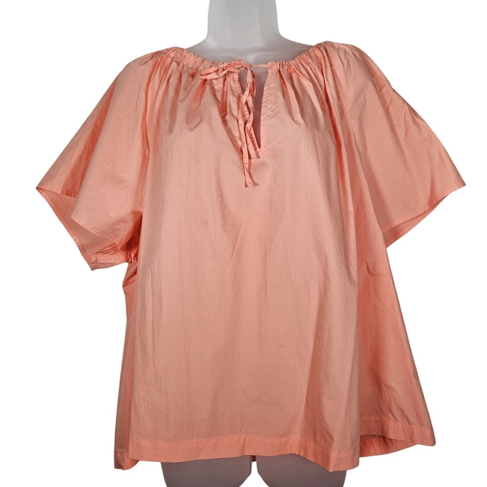 J.Crew Top Women Plus 3X Popover Salmon NWOT Tie Neck Cotton Boho Coastal Office